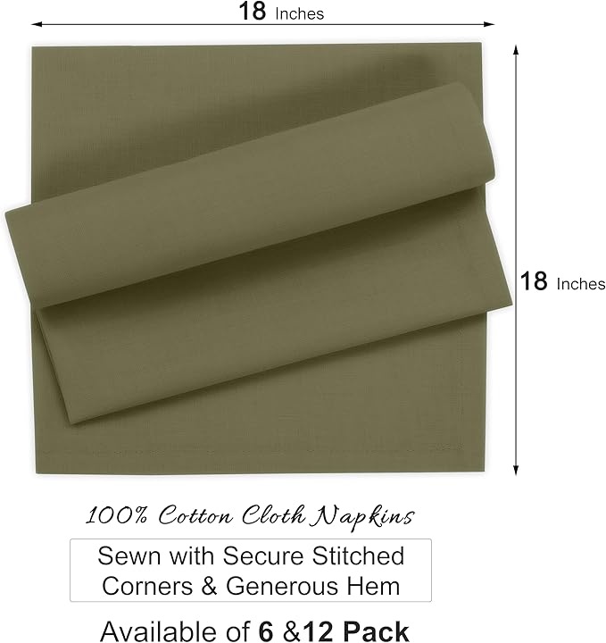 Ruvanti Cloth Napkins Set of 12, 100% Cotton High GSM 18x18 Inches Soft, Washable, Highly Durable & Absorbent, Perfect for Parties, Christmas, Thanksgiving Dinners – Capulet Olive