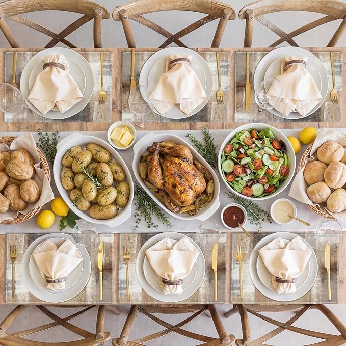 Emvency Farmhouse Placemats Set of 6,12x18 Inch Linen Rectangular Place Abstract Modern Beige Geometric Minimalist Table Mats for Indoors & Outdoor Home Party Kitchen Dining Decoration