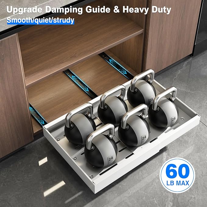 Mustorn 2 Pack Pull Out Cabinet Organizer, Expandable Slide Out Drawers for Kitchen Cabinets Peel and Stick Pullout Drawer Heavy Duty Sliding Shelves for Cupboard, Pantry, Bathroom(16.5" Deep, White)
