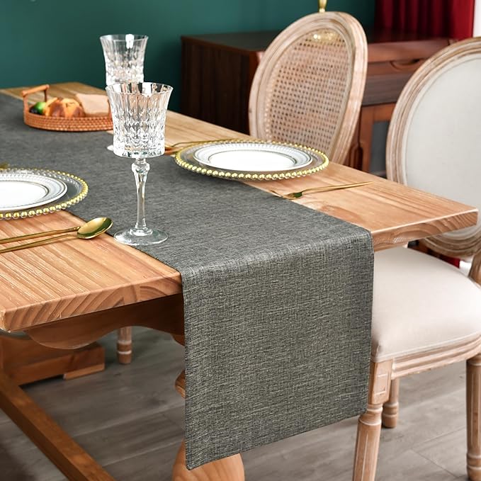 NEWISHER Farmhouse Rustic Table Runner Dark Grey Rectangular Table Runners Faux Linen Table Runner for Everyday Use Kitchen Dining Party Table 13x72 Inch