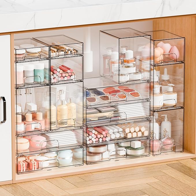 Yieach 2.2'' Tall Small Clear Stackable Storage Drawers,6 Pack Stacking Acrylic Organizers Drawers for Hair Accessories,Makeup,Pen,Art Crafts,Office Supply Organizer and Desktop Plastic Mini Drawers