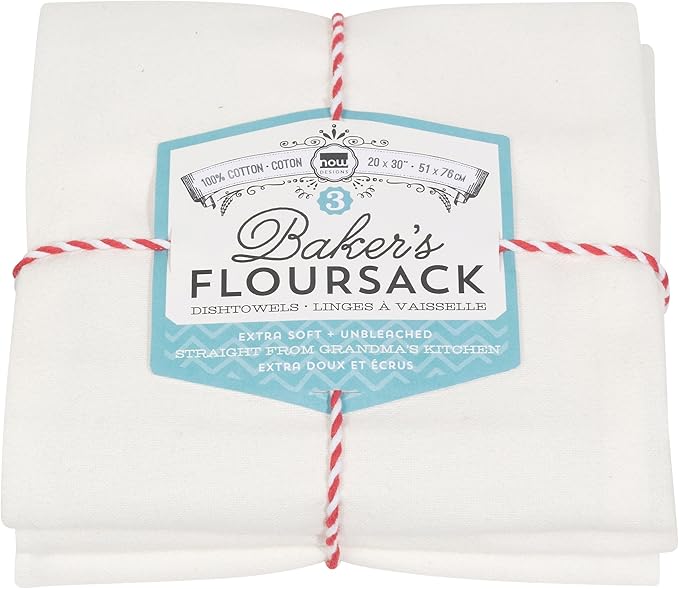 Now Designs Bakers Floursacks, Set of Three, Unbleached White, Set of Three