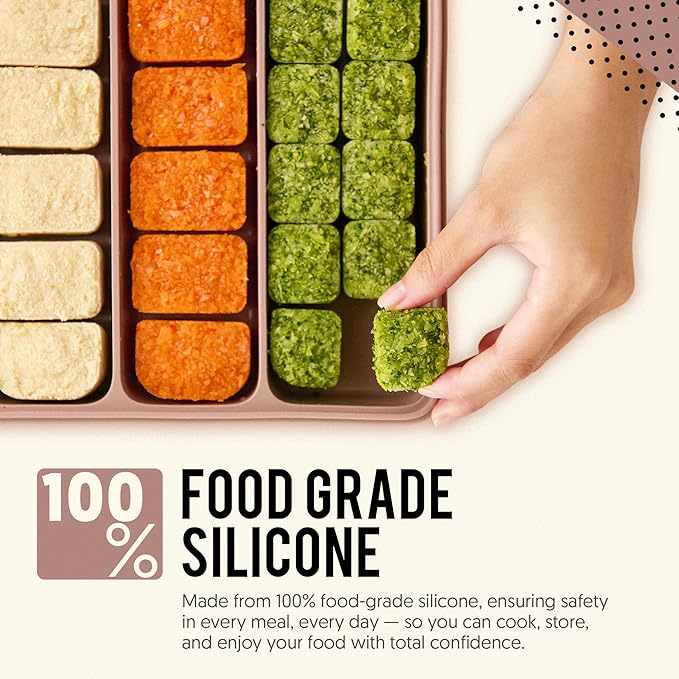 Silicone Baby Food Freezer Tray with Lid Korea - 26oz Stackable Meal Prep Containers for Baby Puree, Homemade Food & Snacks - 4 Compartment Airtight, BPA Free, Microwave Dishwasher Safe - Brown