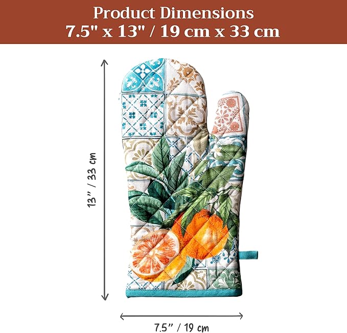Maison d'Hermine Oven Gloves 100% Cotton Oven Mitt 7" x 13" with Loop Heat Resistant BBQ Cooking Gloves Baking Grilling Gifts for Mothers Day Spring/Summer (Pack of 1, Agrume)