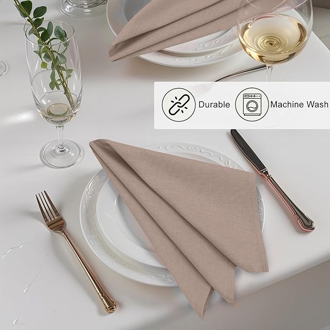 Ruvanti Linen Napkins Set of 12, 18x18 Cloth Napkins, Cotton Linen Blend Napkins Cloth Washable, Soft, Reusable Dinner Napkins for Wedding, Parties, Christmas, Thanksgiving, Everyday Use- Light Taupe