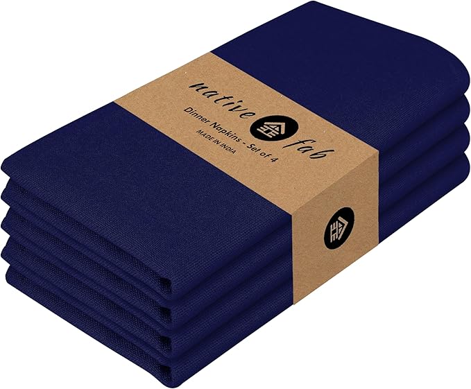 Native Fab Cloth Napkins Set of 4, 100% Cotton, 17" x 17", Washable & Reusable Fabric Linen, Table Decor for Dinner, Events, Parties, Weddings - Navy Blue