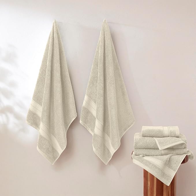 Modern Threads - Spun Loft 6-Piece 100% Combed Cotton Towel Set - Bath Towels, Hand Towels, & Washcloths - Super Absorbent & Quick Dry - 600 GSM - Soft & Plush, Sand