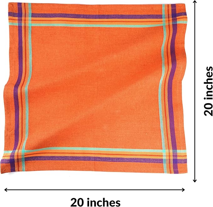 FINGERCRAFT Cloth Napkins, Everyday Use, Premium Quality High GSM Woven Cotton, Set of 12, 20X20 Inch Oversized Napkins Cloth Mitered Corners, Soft, Durable Hotel Quality Orange Multi