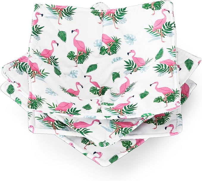 Cunhill 4 Pcs Cotton Microwave Bowl Cozy Holders for Hot Food Hot Pads Soup Bowl Potholders Heat Resistant Multipurpose Quilted Safe Holders for Kitchen Plate Supply(Soft Pink,Flame Bird)