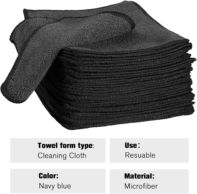 Tanlade Cleaning Cloth Dry Erase Cloth Cleaning Rags Reasonable Kitchen Towels Microfiber Towels Cars Wash(6 x 6 Inch,Black,30 Pcs)