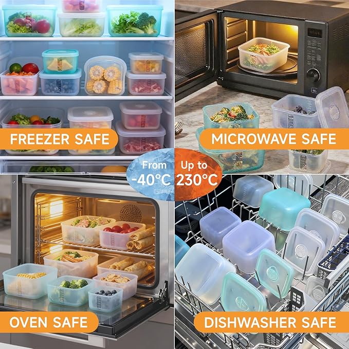 OTB Set of 3 Reusable Silicone Containers Clear, Nesting Leak-free Silicone Food Storage Boxes, BPA Free, Airtight, Dishwasher and Freezer Safe (Clear L+M+S)