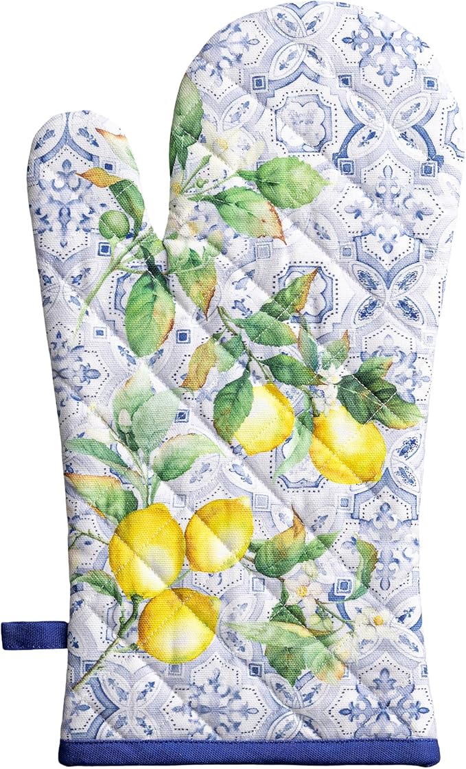 Maison d'Hermine Oven Gloves 100% Cotton Oven Mitt 7" x 13" with Loop Heat Resistant BBQ Cooking Gloves Baking Grilling Gifts for Mothers Day Spring/Summer (Pack of 1, Citrus)