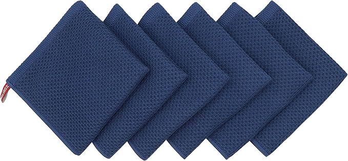 Mia'sDream Natural Cotton Dish Towels, Tidy Dish Cloths Rags, Waffle Weave Kitchen Towels, Soft and Absorbent Hand Towel Washcloths, 12inchx12inch 6 Pack (12inch x 12inch, Navy Blue)