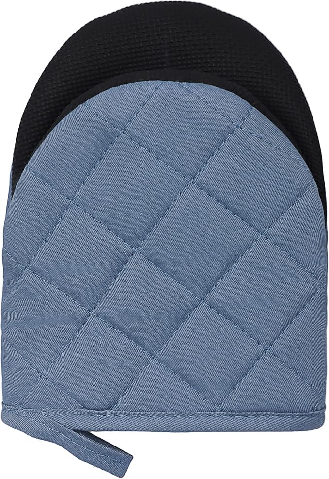Short Oven Mitts, Heat Resistant 500°F, Silicone Grip Kitchen Gloves, Non-Slip for Baking, Grilling, BBQ, Machine Washable with Hanging Loop, 2-Pack Set, Sky Blue