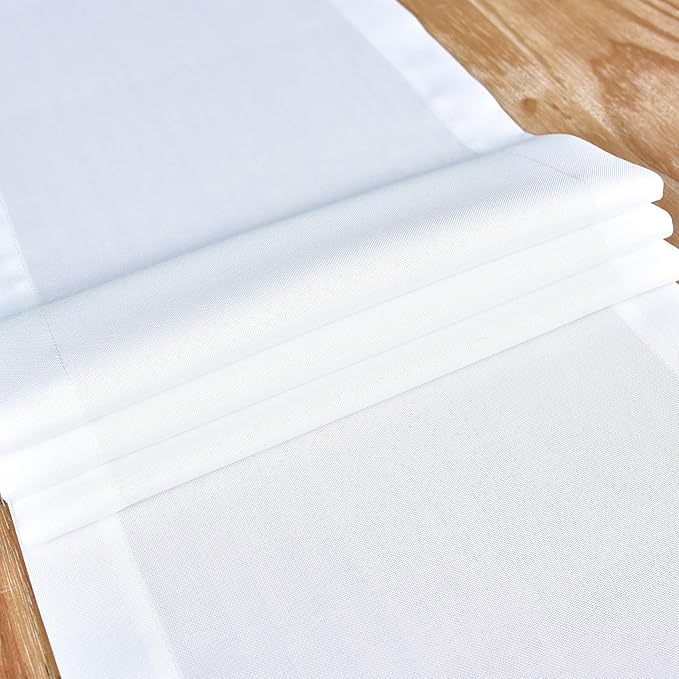 NEWISHER Farmhouse Rustic Table Runner Solid White Rectangular Table Runners Faux Linen Table Runner for Everyday Use Kitchen Dining Party Table 13x60 Inch