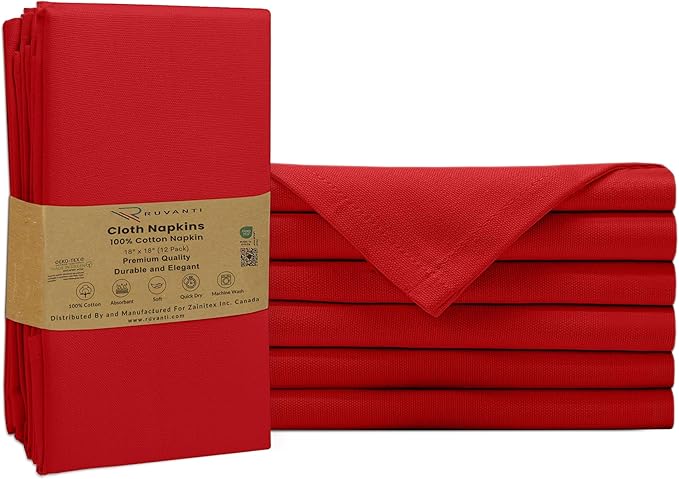 Ruvanti Cloth Napkins Set of 6, 100% Cotton High GSM 18x18 Inches Soft, Washable, Highly Durable & Absorbent, Perfect for Parties, Christmas, Thanksgiving Dinners – Flame Scarlet