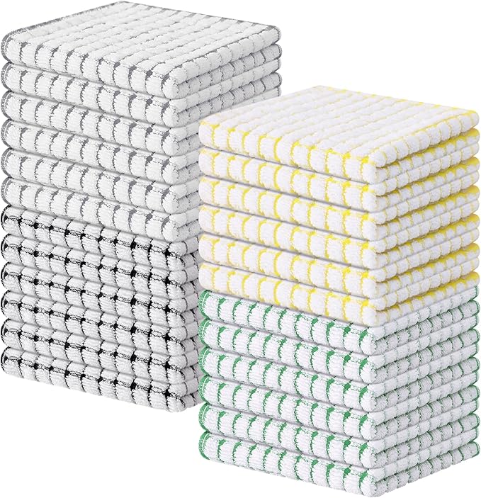Kitinjoy Cotton 24 Pack Terry Kitchen Dish Cloths, 12 x 12 Inches Super Soft and Absorbent Dish Rags, Quick Drying Dish Towels for Washing Dishes, Multi-Colored