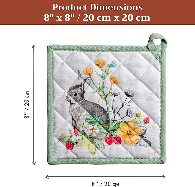 Maison d' Hermine Pot Holders 100% Cotton Heat Resistant Potholders 8" x 8" Hot Pads with Loop BBQ Cooking Baking Gifts for Mothers Day Handling Hot Pans Spring/Summer (Pack of 1, Printemps)