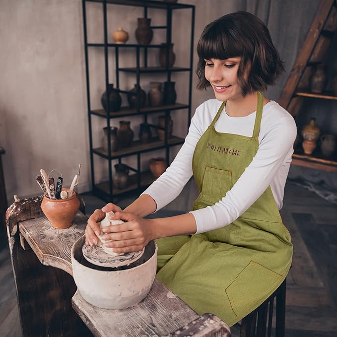 Full Coverage Pottery Apron Split Leg - 100% Cotton Canvas Potter's & Ceramics Aprons with Pockets for Women & Men