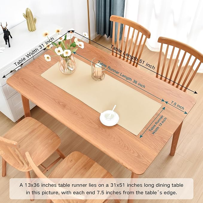 Farmhouse Rustic Table Runner Beige Faux Linen Table Runners Water Resistant Short Table Runner 36 inches for Living Room Dresser Bedroom Kitchen Dining Party 13x36 Inch