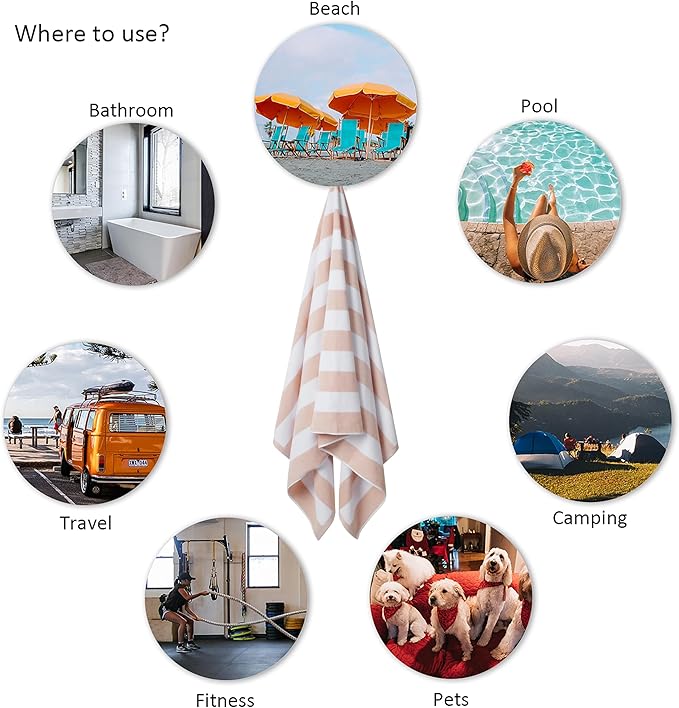 LULUHOME Large Oversized Beach Towel - Big Cotton Towel 36 x 70 Inch Striped Pool Towel, XL Cabana Soft Swimming Towel for Adult Men Women,Blush