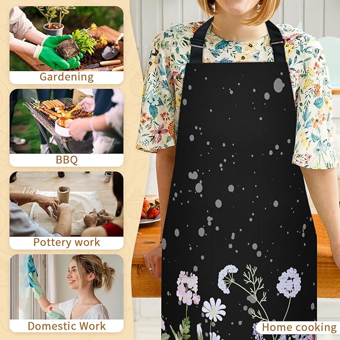 Apron with Pockets for Woman - Adjustable Kitchen Cooking Apron Chef Apron for Grilling BBQ Baking