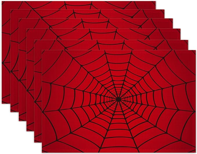 Spider Web Red Placemats Set of 6 Place Mats for Kitchen Table Washable Farmhouse Linen Table Mats Dining Decoration 12x18 Inch