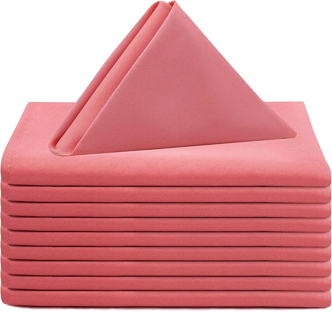 Your Chair Covers Cloth Polyester Napkins, 20 x 20 Inch, Washable Dinner Fabric Linen Napkins with Hemmed Edges for Restaurant, Wedding and Holiday Pack of 10 (Coral)