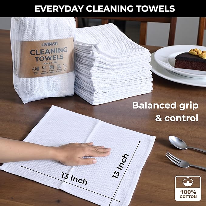 White Cotton Cleaning Rags For Housekeeping - Trapos Paños De Limpieza Reutilizables - Kitchen Bar Shop Towel Dish Mop Wash Cloth For House Dust - Reusable Washable Absorbent - 13"x13" 12 Pack