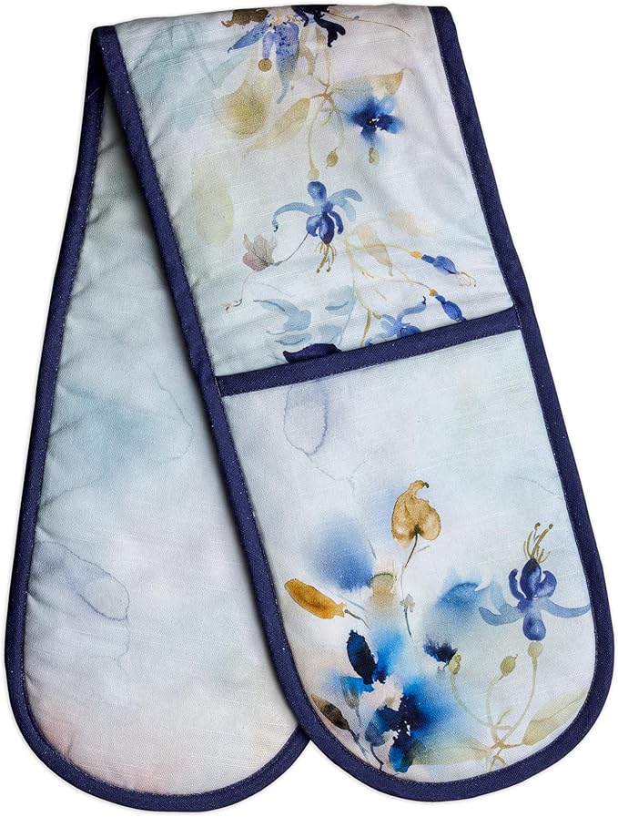 Maison d' Hermine Double Oven Mitts 100% Cotton 7"x35" Double Oven Mitt Heat Resistant BBQ Cooking Gloves with Loop Baking Grilling Gifts for Mothers Day Spring Summer (Lazy Summer Days)