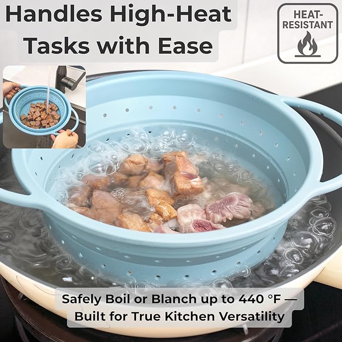 Silicone Colander Set – Collapsible Platinum Silicone Strainer with Stainless Steel Rim, Space-Saving & Heat-Resistant, Dishwasher Safe, BPA-Free by SelectShen™ (3 Pack)