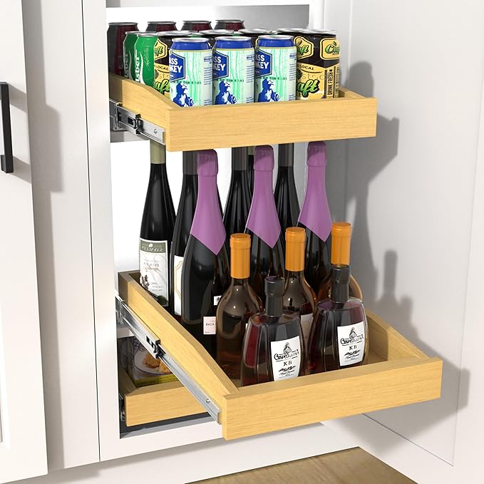 Wooden Pull out Cabinet Organizer 20" W x 21" D x 3.35" H, Heavy Duty Slide Out Drawers Pull-Out Home Organizers for Kitchen Cabinets