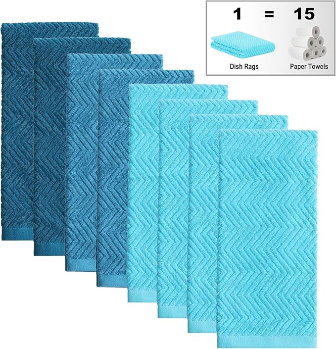 100% Cotton Kitchen Dish Towels Set, 16" x 25" Super Absorbent and Soft Kitchen Towels, Pack of 8 Dish Cloths for Drying Dishes (400 GSM)