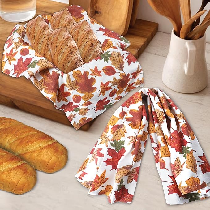 Urban Villa Kitchen Towels Harvest Leaves Print Dish Towels Set of 6 20" X30” 100% Cotton Highly Absorbent Quick Drying Dish Cloths & Dish Towels Thanksgiving Fall Tea Towels with Hanging Loop Towels