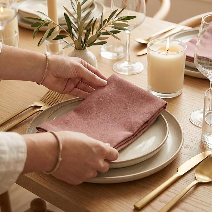 Accent Home 100% Cotton Napkins, Delicate Cloth Napkins for Dinners, Parties and Weddings，18 x 18 Inch Set of 6 - Blush