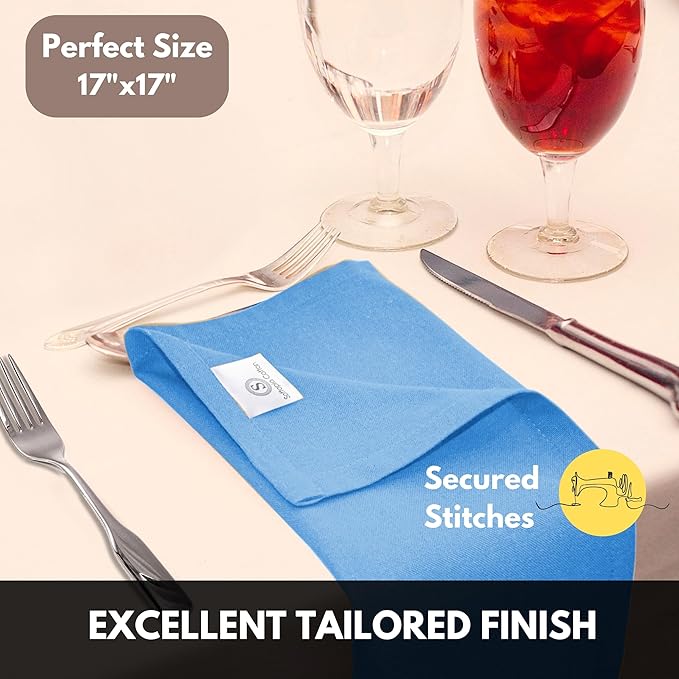 Light Blue Cloth Napkins 12 Pack, 17x17 Inches, 100% Cotton, Soft, Decorative, Washable Table Linen, Reusable Fabric for Dining, Easter Parties, Camping, Spring Events, Sky Blue