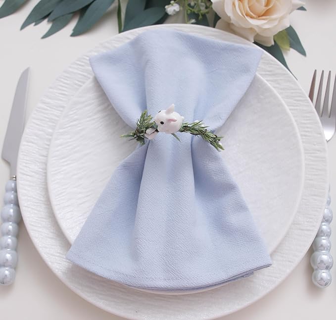 Cotton Spring Easter Cloth Napkins Set of 12, 16’’x16’’, Dinner Cloth Napkins Washable Bulk with Hemmed Edges, for Hotel Restaurant, Wedding Birthday Party (Light Blue)