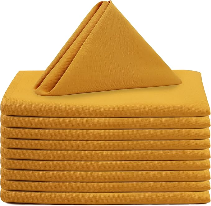 Your Chair Covers Cloth Polyester Napkins, 20 x 20 Inch, Washable Dinner Fabric Linen Napkins with Hemmed Edges for Restaurant, Wedding and Holiday Pack of 10 (Gold)