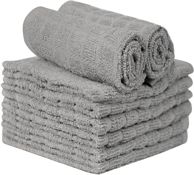 Bumble Dish Cloths (8 Pack) | 12" x 12" | 100% Cotton Kitchen Towels | 406 GSM | Soft, Highly Absorbent & Durable Dish Towels for Kitchen | Gray