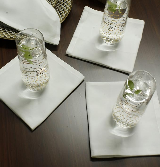 COTTON CRAFT Cocktail Napkins - 24 Pack - Happy Hour Drink Beverage Bar Party Holiday Dessert Celebration Event Gift Luncheon Brunch Dinner - Premium Cotton Cloth Reusable Washable - 12x12 - White