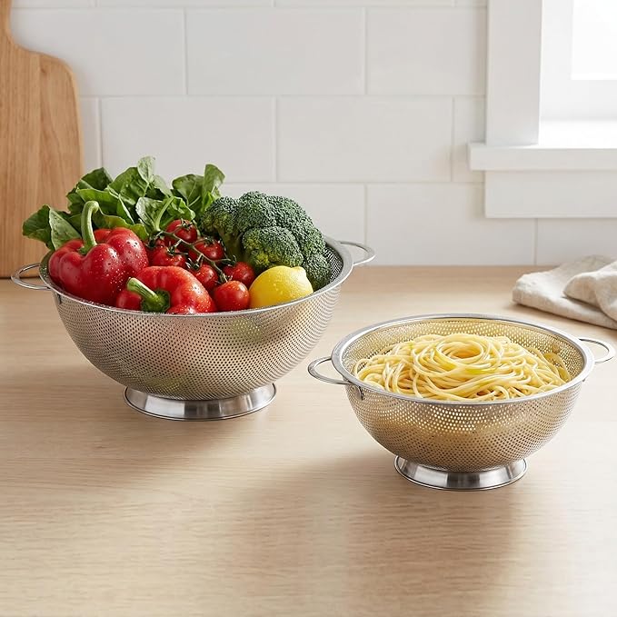Kaishun Colander Stainless Steel 5-Quart, Strainer for Kitchen Food, Dishwasher Safe