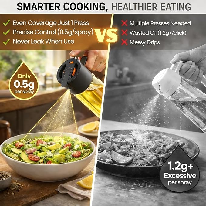 Costop Professional 500ml Glass Oil Sprayer - 3-in-1 Kitchen Tool: Fine Mist, Stream & Pour | Leak-Proof Design for Air Fryer, BBQ & Cooking | BPA-Free