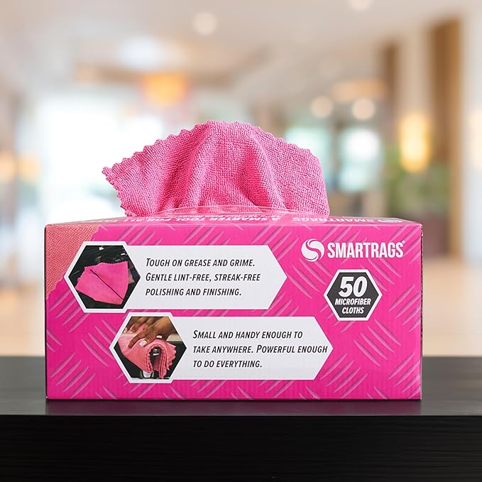Arkwright Smart Rags Microfiber Cleaning Cloths Bulk, Case of 400, Lint Free 180 GSM Reusable Towels for Auto, Office and Household Cleaning, 12 x 12 in, Pink
