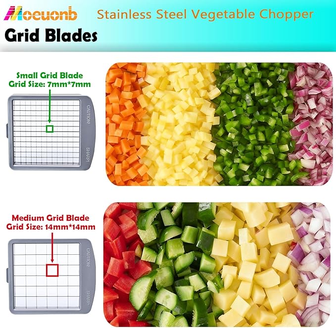 All-in-1 Vegetable Chopper with 8 Blades - Mandoline Slicer-Pro Food Chopper with Container - Veggie Salad Onion Chopper - Potato Dicer French Fry Cutter - Cheese Grater - Stainless Steel material
