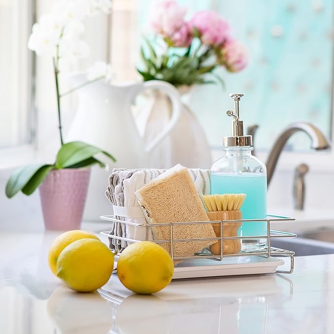 Kitchen Sink Caddy Sponge Soap Holder for Countertop Large Kitchen Soap Tray Sink Organizer