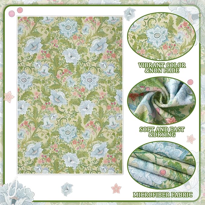 TecUnite 6 Pcs Vintage Floral Kitchen Towels Set Retro Flower Dish Towels Absorbent Decorative Colorful Tea Hand Towel for Cleaning Drying Wiping Task Women Mom Housewarming Gifts Decor