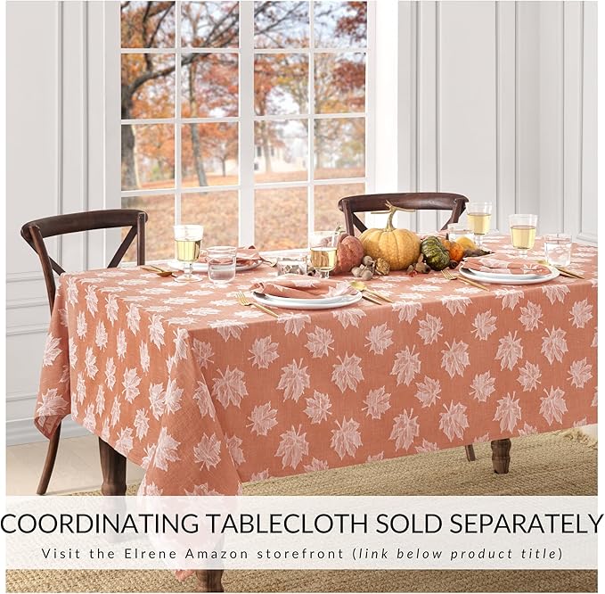 Elrene Home Fashions Falling Leaves Jacquard Cotton Dinner Napkins, Set of 8, 17"x17", Sienna