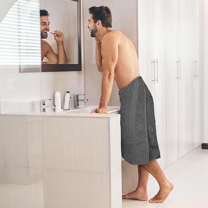 Commercial Bulk Pack of 12 Bath Towels – 100% Cotton Terry 24" x 48" – Ideal for Hotels, Salons, Gyms, Spas & Institutional Use – Charcoal Grey