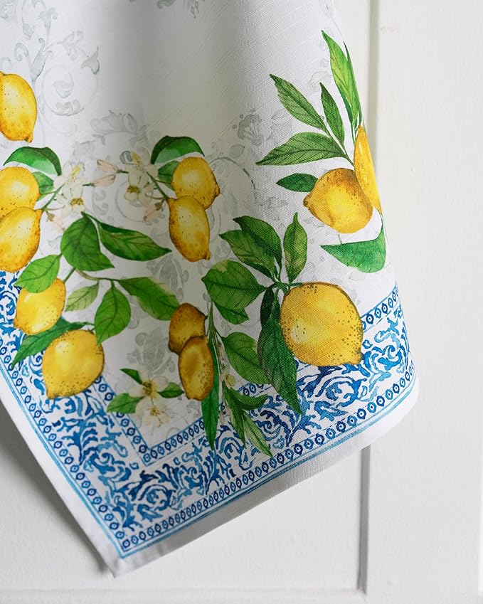 Maison d' Hermine Kitchen Towels Set of 3 100% Cotton 27.50" x 20" Reusable Cloth Tea Dish Towels Absorbent with Hanging Loop for Kitchen Gifts for Mothers Day Spring/Summer (Cedrat)
