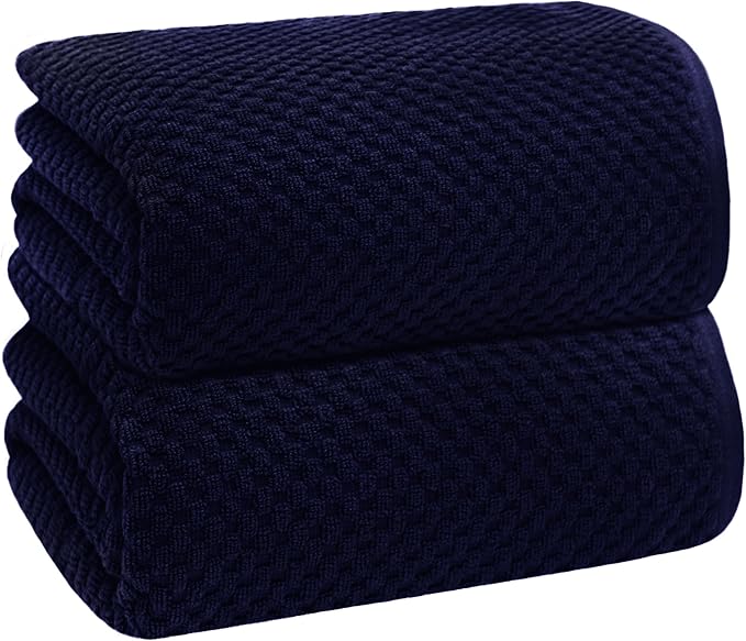 COTTON CRAFT Waffle Bath Sheets - Luxurious 2 Pack Euro Spa Waffle Weave Bath Sheets - Large 100% Ringspun Cotton Bath Towels - Absorbent Quick Dry Bathroom Towel Set - Oversized 35 x 70 inches - Navy